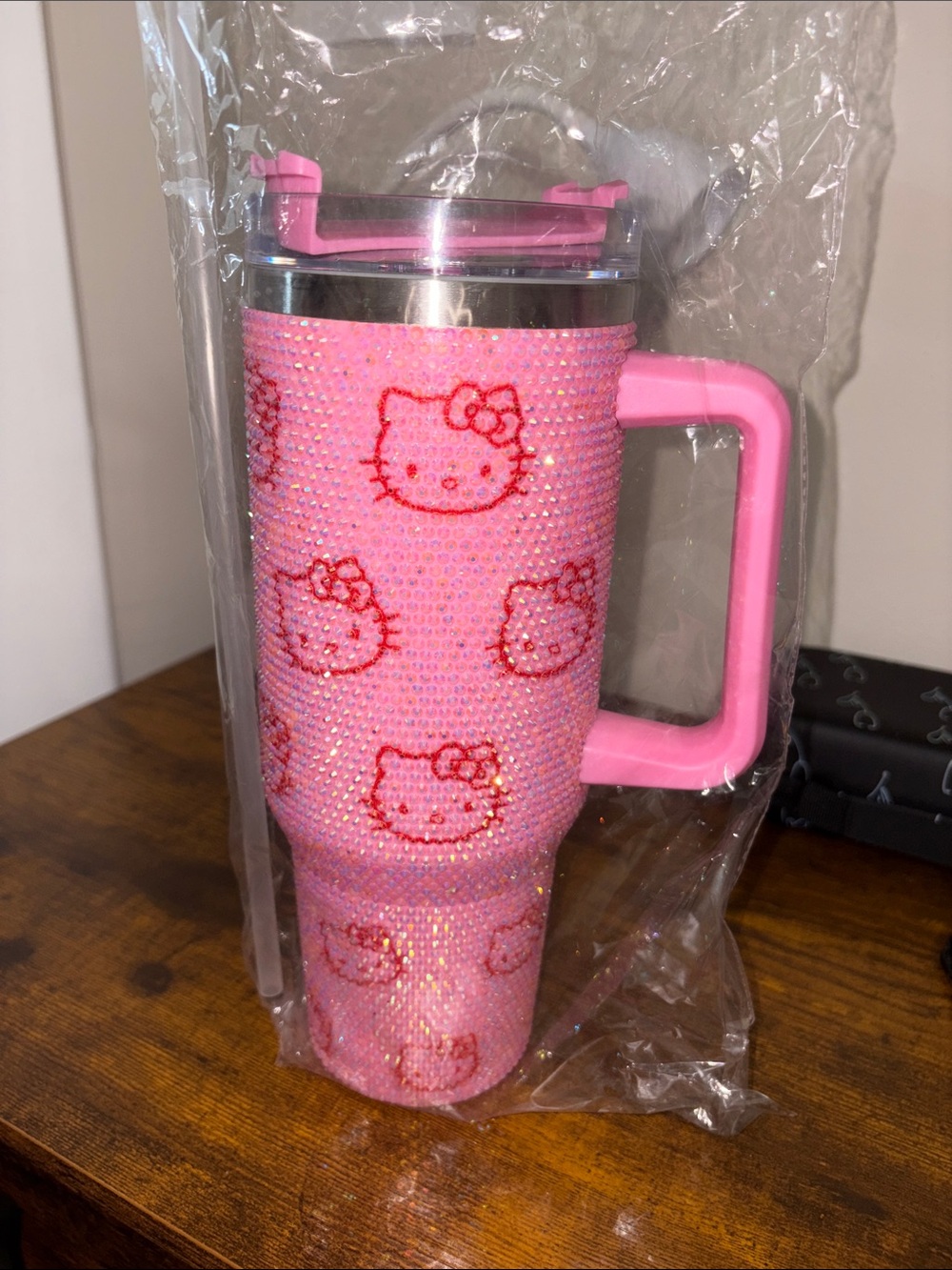 Pink Hello Kitty Rhinestone Travel Tumbler with Handle